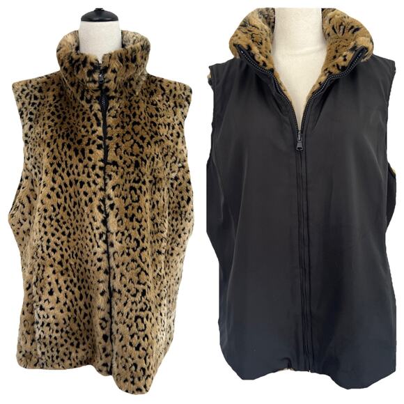 Kristen Blake Faux Fur Vest Womens XXL Animal Print Reversible Full Zip Mob Wife - Picture 1 of 12